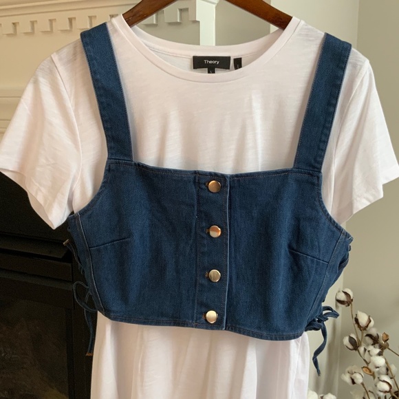 NWT Denim Crop top with adjustable drawstring in size L - Picture 2 of 16